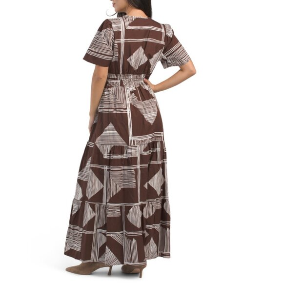 BLUE NAVY BROWN/WHITE Made In Italy Aztec Print Maxi Dress - Picture 2 of 2